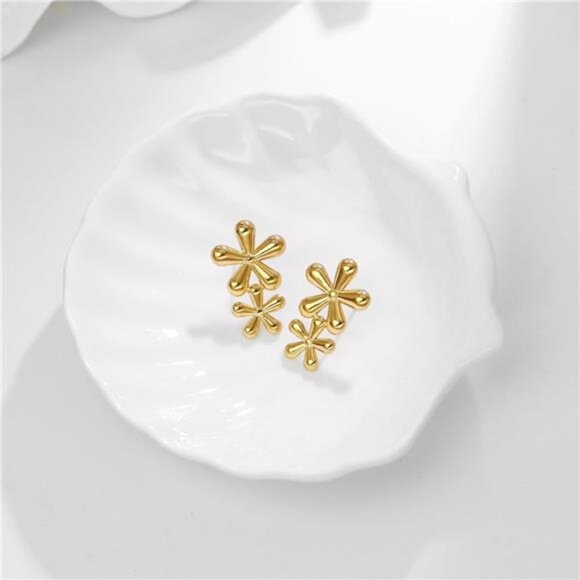 Gold Flower Stud Earrings for Women | Stainless Steel Floral Jewelry Gift - Picture 3 of 6